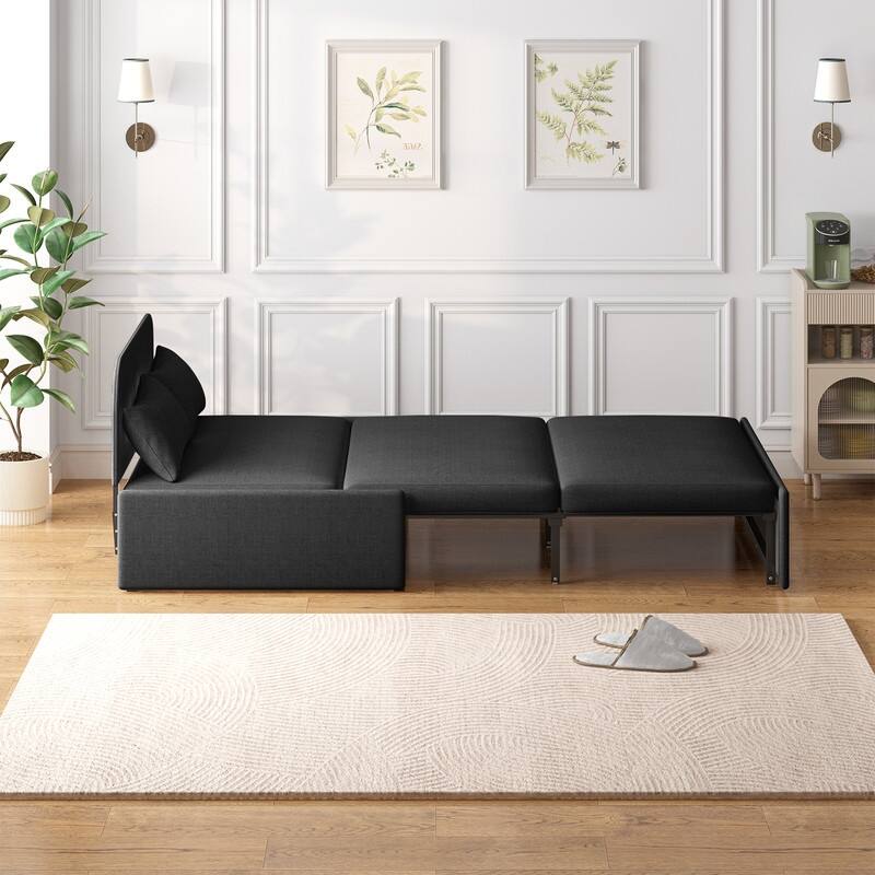 Mixoy Linen 2-in-1 Convertible Sofa Bed,Twin/Queen Pull Out Sleeper Sofa with Mattress,Cushions