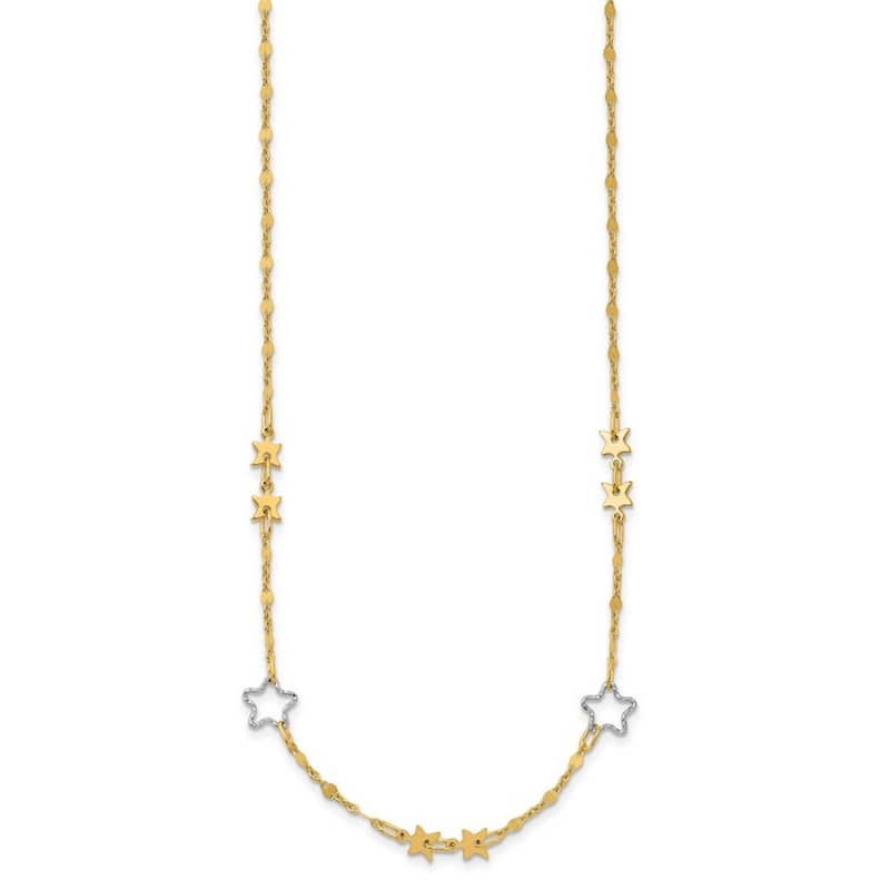 Curata 14k Two tone Gold Polished Star Stations Necklace, 17"