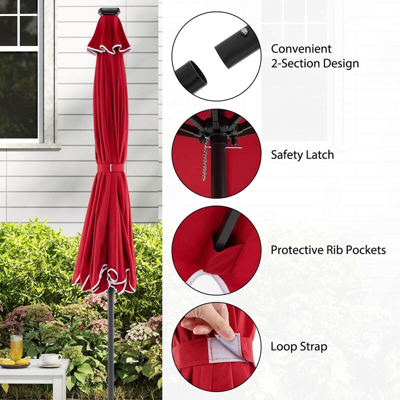 Costway 10 FT Solar Patio Umbrella with 24 LED Lights 8 Ribs & Tilt