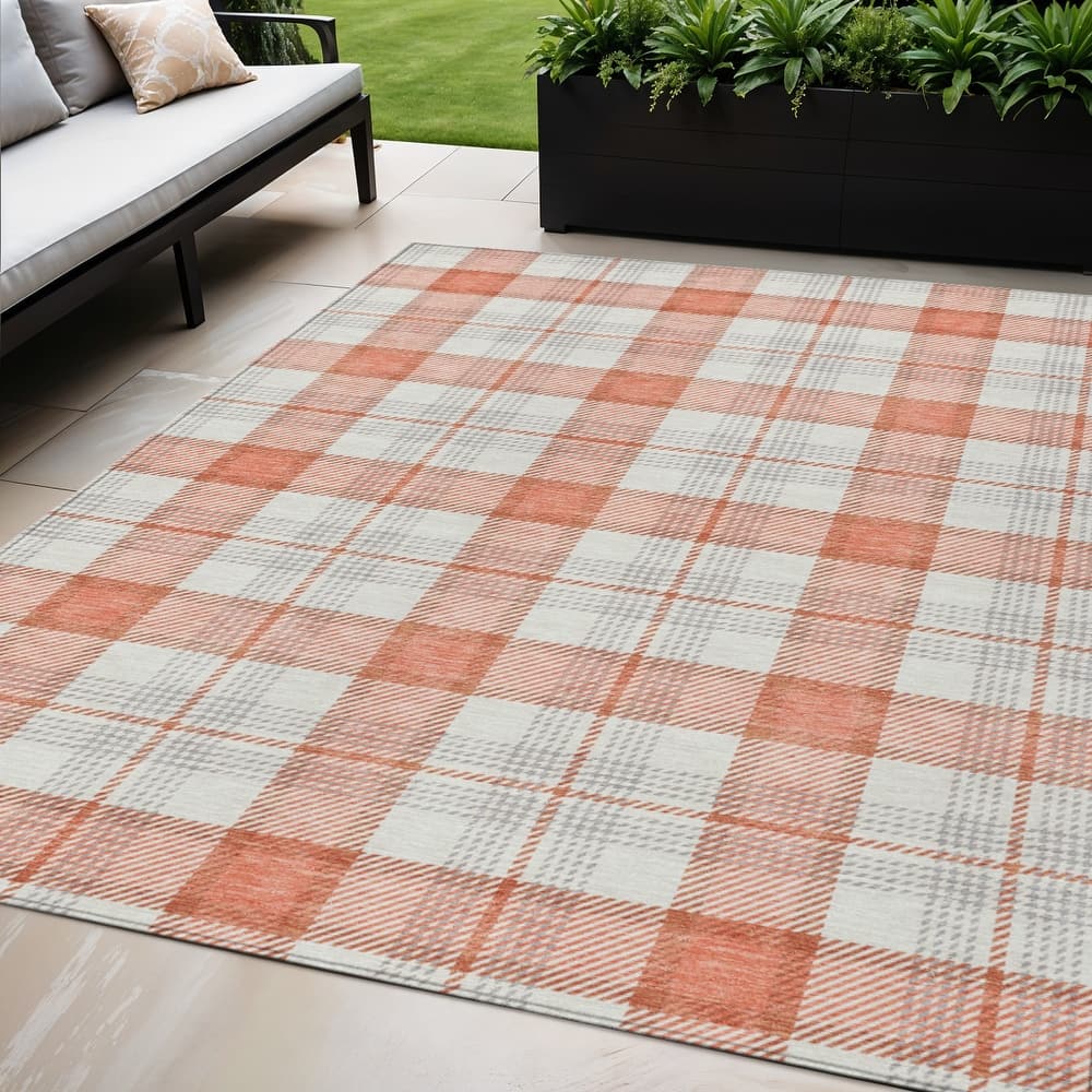 HomeRoots Plaid Transitional Rectangle Outdoor Rug