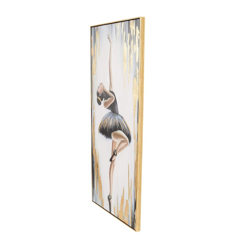 Canvas Dancer Ballet Living Room Framed Wall Art with Black and Gold Foil Accents - Gold - Roche River Decor