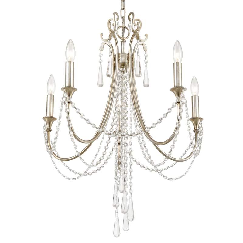 Arcadia 5 Light Antique Silver Crystal Chandelier - 23.5'' W x 28.62'' H