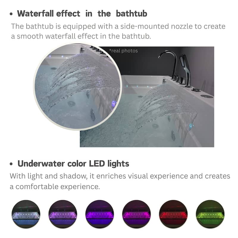 67" Whirlpool Bathtub, Hydrotherapy Jetted Bathtub with Glass Panel