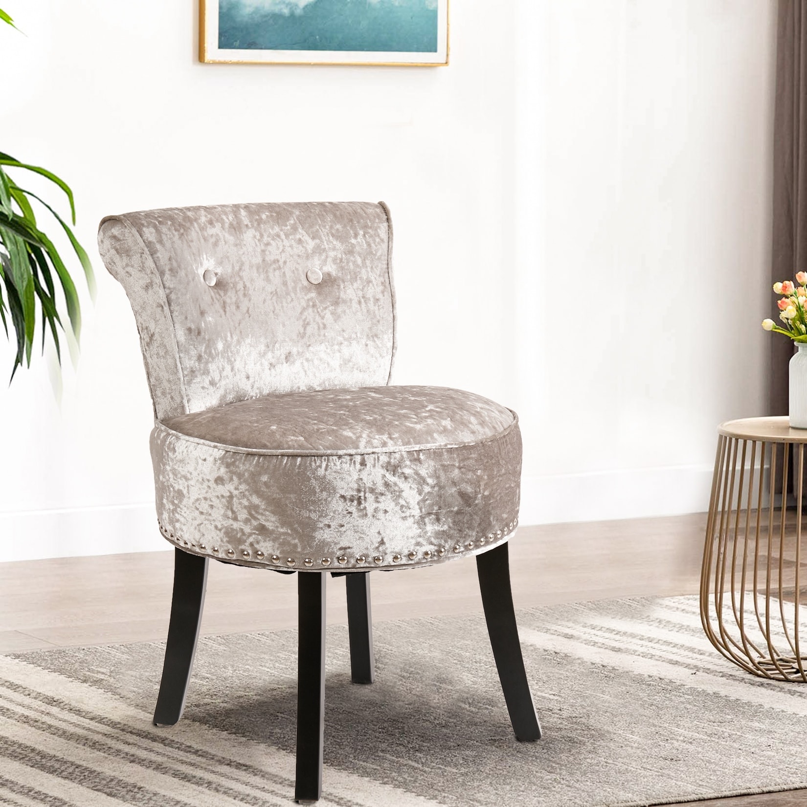 Velvet Tufted Vanity Stool Low Back Makeup Chair 19 W x 27.5 H On Sale Bed Bath Beyond 37864208
