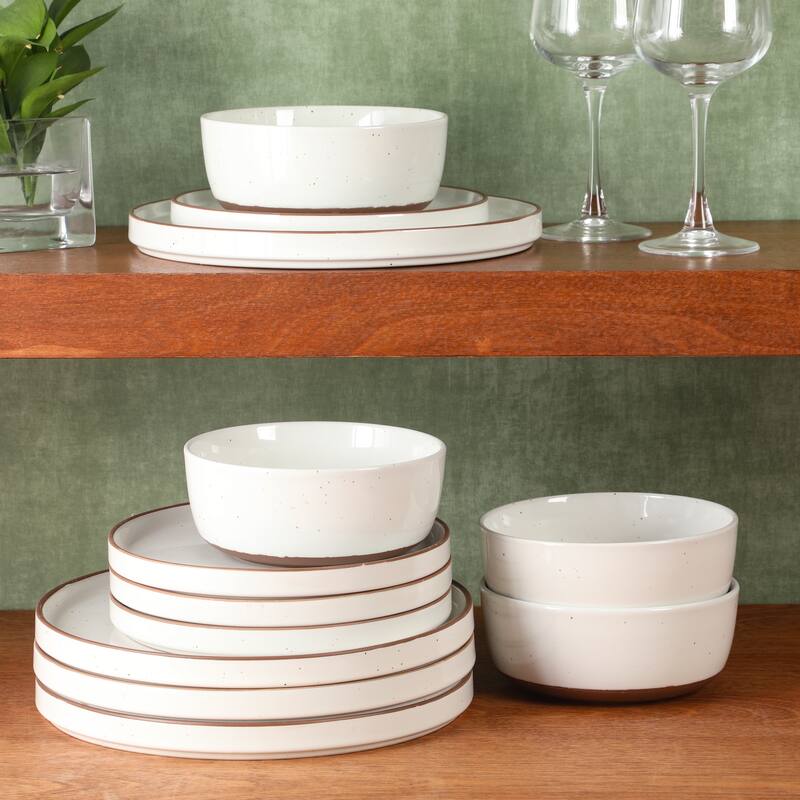 Gibson Elite Northrock Stoneware Dinnerware Set, 16-Piece Service for 4 - Plates & Bowls with Hand-Painted Terracotta Base