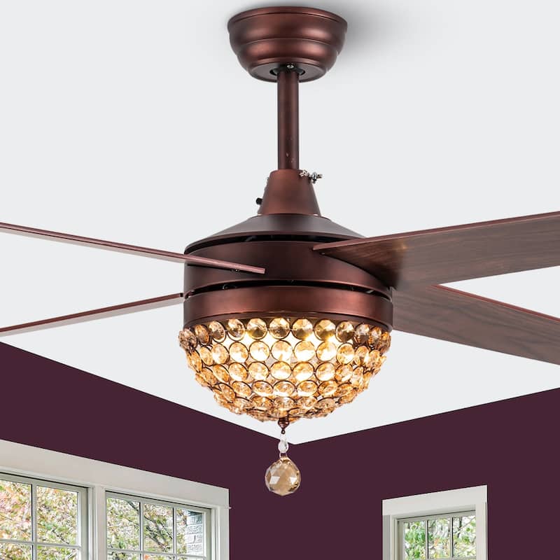 Belladepot 52" Modern Crystal Ceiling Fan with LED Light, Remote Control, Reversible