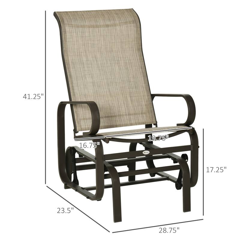 Outsunny Single Glider Patio Swing Rocking Chair with Breathable Mesh, Smooth Arms for Backyard, Garden, Lawn
