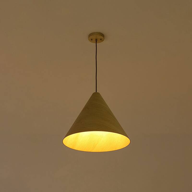 Scandinavian Wood Grain Large Tapered Conical Pendant Light 17.7in