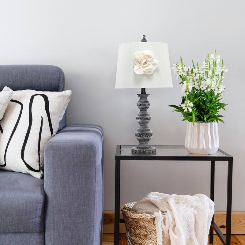 25 in. Aged Bronze Finish Table Lamp with White Shade, Sturdy Table Lamp for Living Rooms and Bedrooms