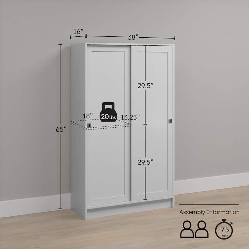 Prepac Elite Plus 38" W White Storage Cabinet, 65" Tall Pantry Cupboard with 2 Fixed and 4 Adjustable Shelves