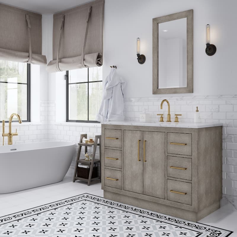 Hugo Carrara White Marble Countertop Vanity with Rectangular Mirror