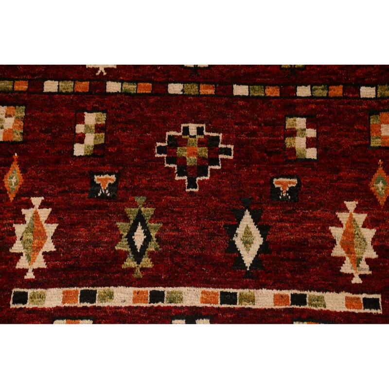 Hand Knotted Oriental 100% Wool Carpet Modern Tribal Red Moroccan Area Rug - 7' 9'' X 5' 8''