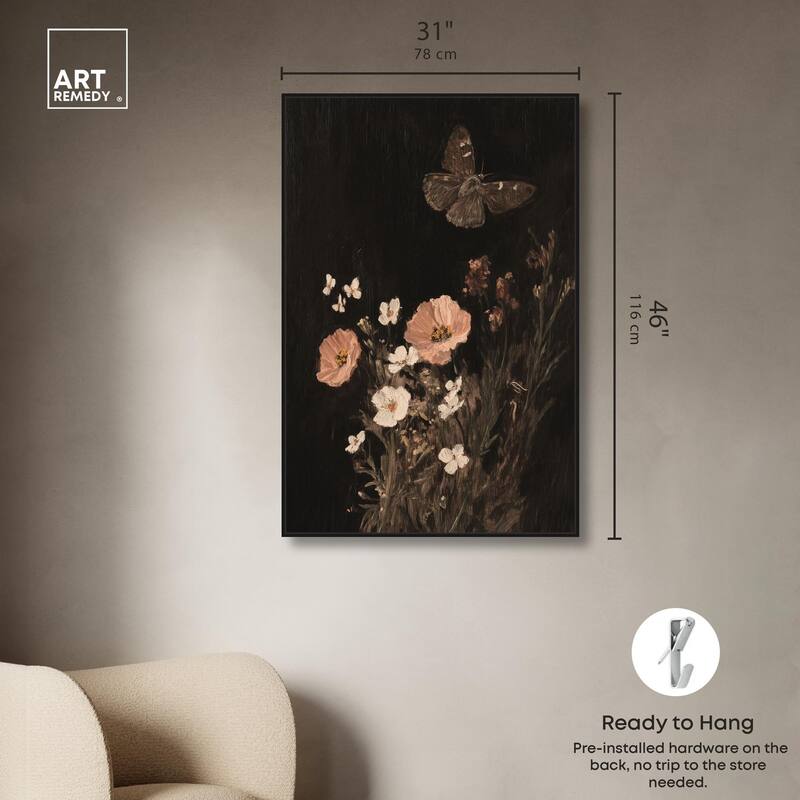 Poppy and Moth I Canvas by Art Remedy