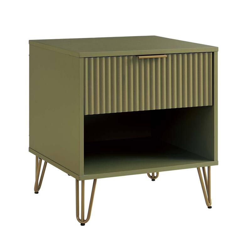 20" Fluted Nightstand with 1 Drawer and Metal Legs Modern Design