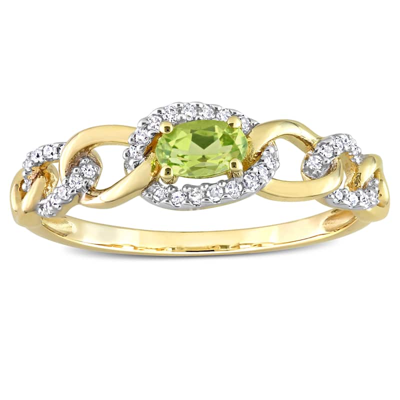 Miadora 10k Yellow Gold Peridot and 1/8ct TDW Diamond Stackable Link Ring