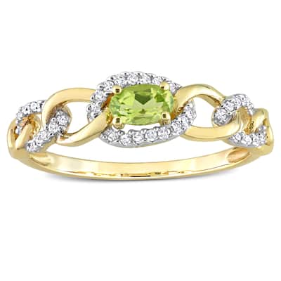 Miadora 10k Yellow Gold Peridot and 1/8ct TDW Diamond Stackable Link Ring