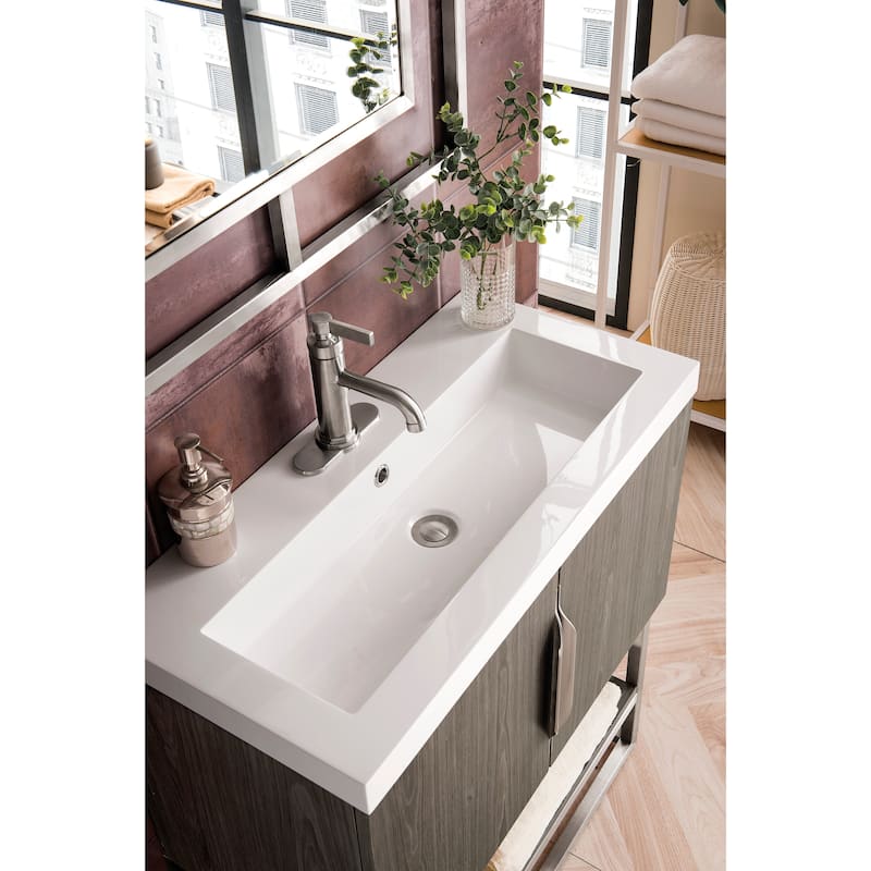 James Martin Vanities Columbia 31.5" Single Vanity, Ash Gray with White Glossy Composite Stone Top