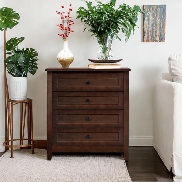 Retro 4-Drawer Dresser, Storage Cabinet with Round Handle, Organizer  Lockers for Bedroom, Living Room, Antique Auburn - Bed Bath & Beyond -  38369622