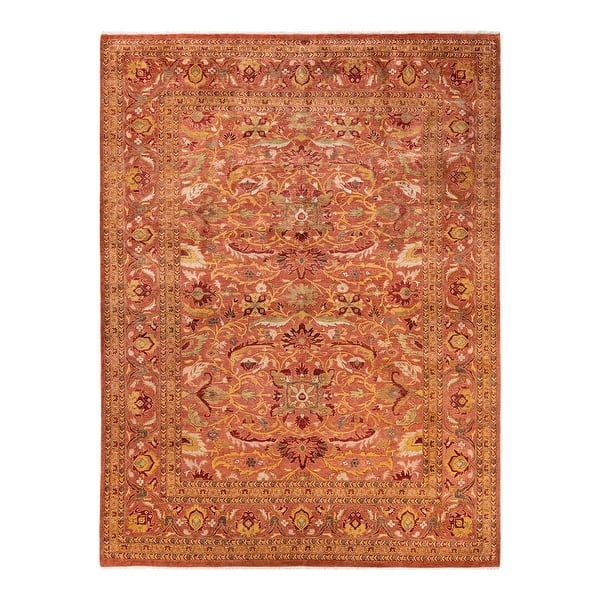 slide 1 of 8, Eclectic, One-of-a-Kind Hand-Knotted Area Rug - Pink, 9' 2" x 12' 1" - 9' 2" x 12' 1"