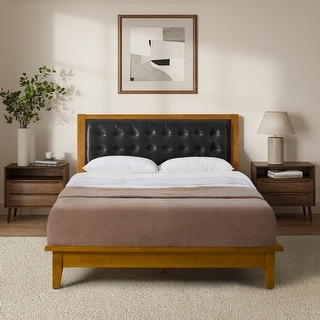 Leocadia Mid-century Modern Button-tufted Genuine Leather Solid Wood Platform Bed with Charging Ports by HULALA HOME