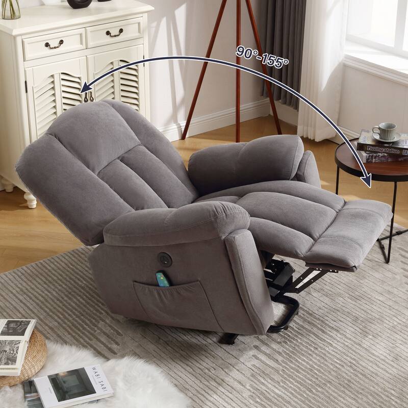 Senior-Friendly Electric Lift Recliner with Heat & 8-Point Massage, USB Charging, Side Storage Pockets, and Durable Upholstery