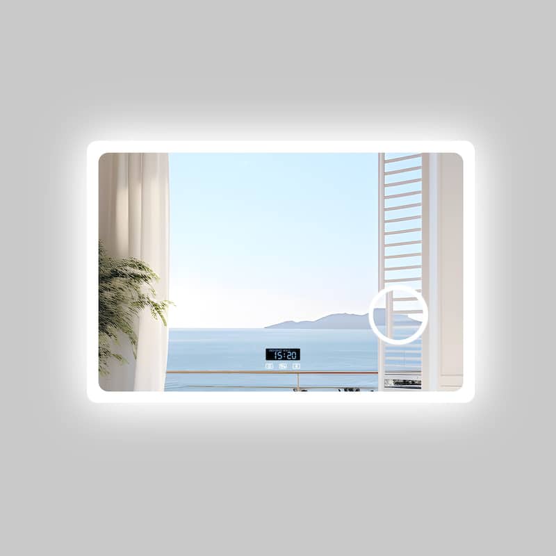 Smart LED Bathroom Mirror with Bluetooth Speaker, Anti-Fog Magnifying