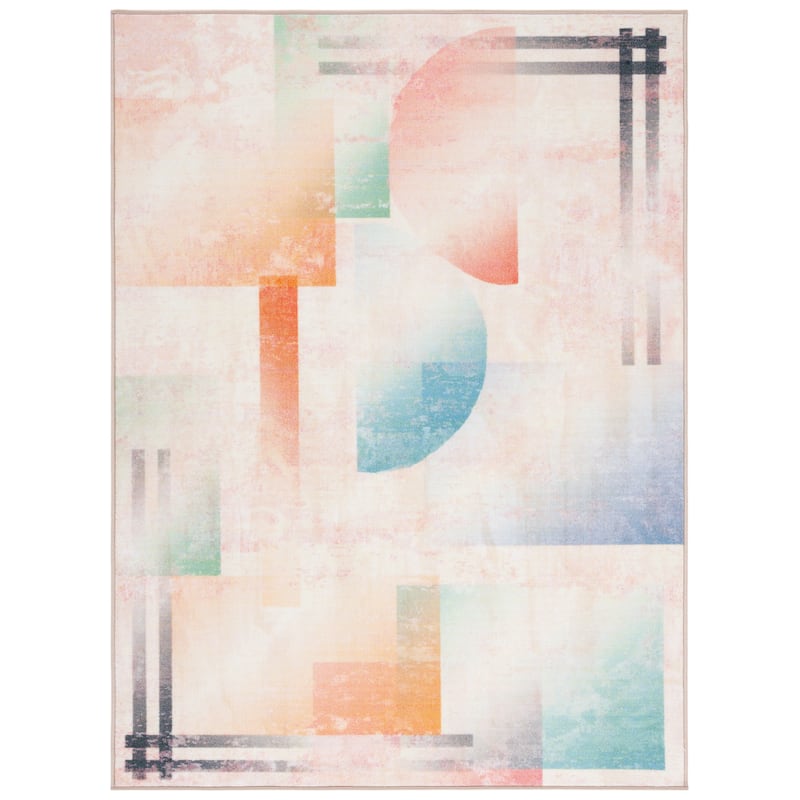 SAFAVIEH Paint Brush Machine Washable Slip Resistant Nilgun Rug - 4'4" x 6' - Pink/Blue