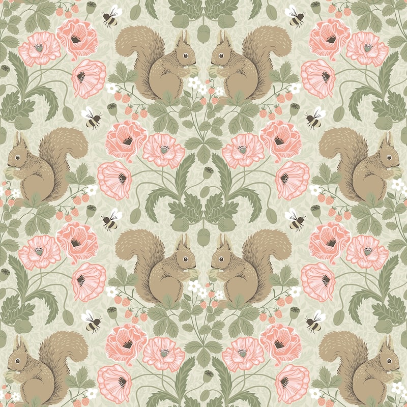 A-Street Prints Kurre Pink Woodland Damask Wallpaper