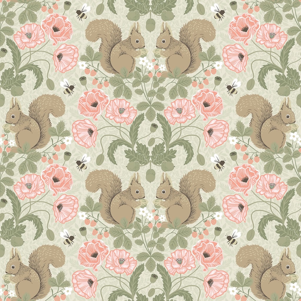 A-Street Prints Kurre Pink Woodland Damask Wallpaper