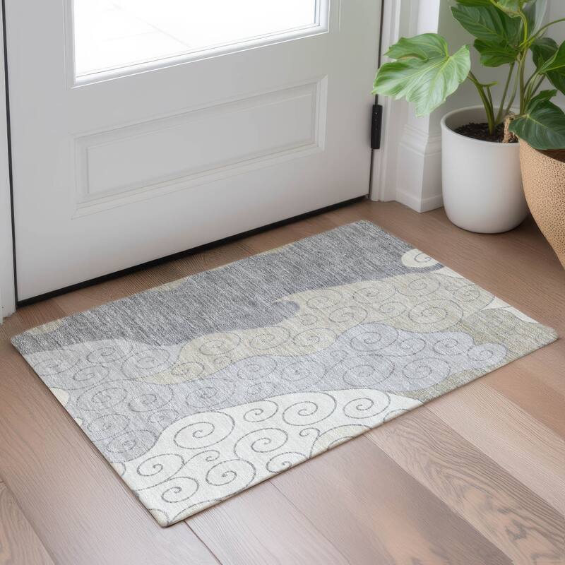 Machine Washable Indoor/ Outdoor Swirly Chantille Rug