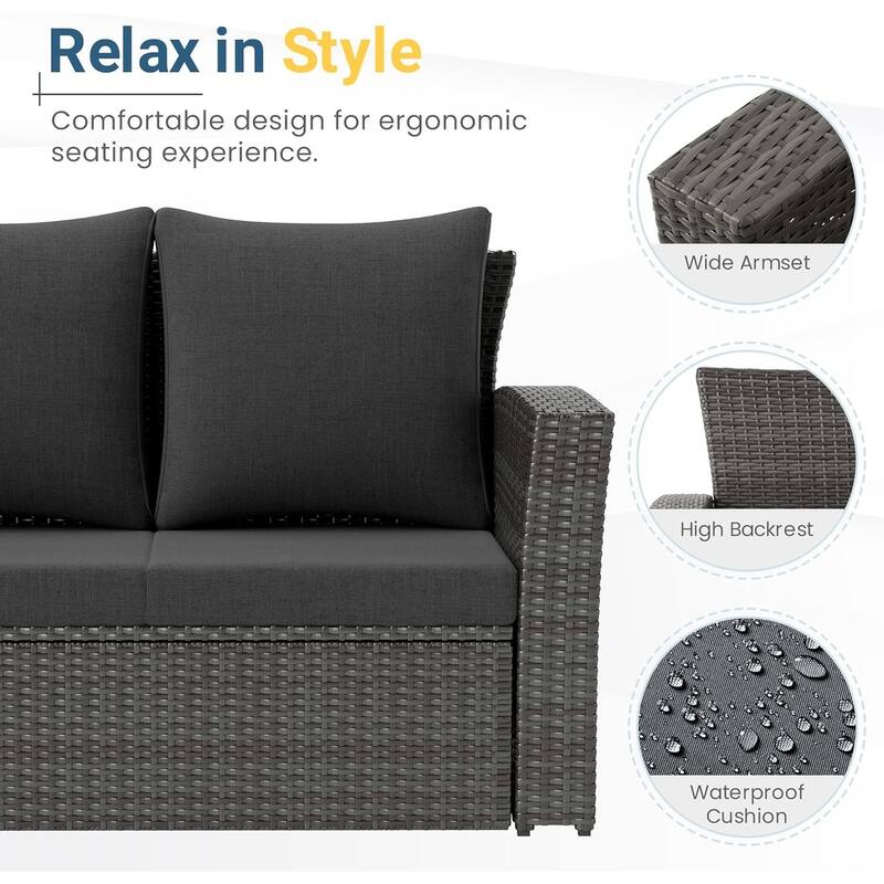 All Weather 3 Seats Patio Sofa with Thick Cushions