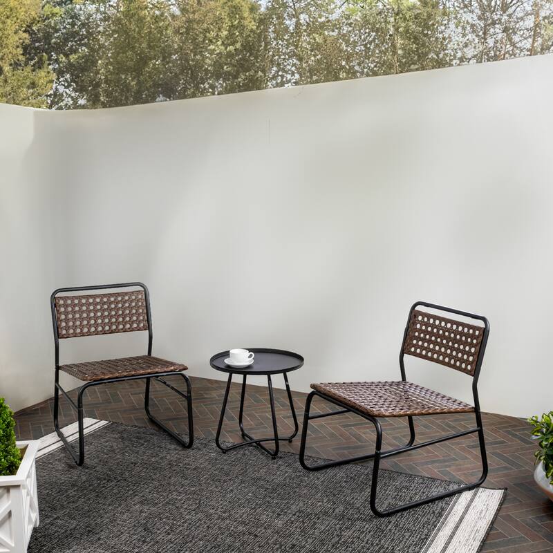 Selby 3-Piece Mid-Century Modern Faux Rattan Conversation Outdoor Patio Set, by JONATHAN Y