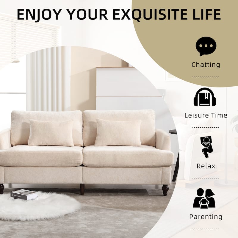 HOMEFUN Chenille Upholstered Mid Century Modern Wood Frame Loveseat for Living Room