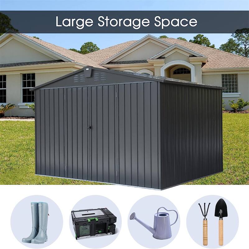 10x8ft Outdoor Metal Storage Shed,Galvanized Steel Outdoor Storage