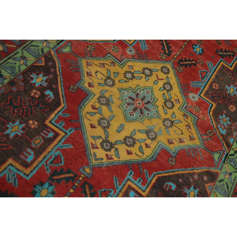 Hand Knotted Oriental 100% Wool Carpet Traditional Geometric Red Tabriz Runner Rug - 13' 11'' X 4' 1''