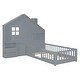 preview thumbnail 3 of 7, Grey House Platform Bed with Window and Bedside Drawers, Shelves and A Set of Sockets and Usb Port
