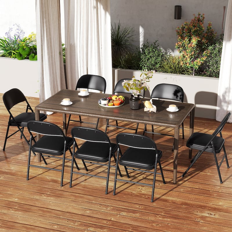 Gymax 8PCS Folding Chairs w/ Metal Frame PVC Leather Stackable Chairs