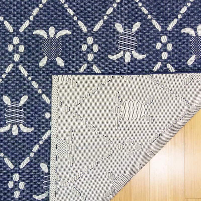 Reyn Spooner Kona Coast Royal Honu Navy Blue Sea Turtle Flatweave Indoor/ Outdoor Area Rug Runner - 2'2" x 6'