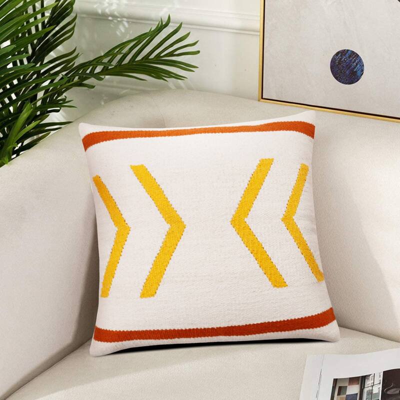 Handwoven Geometric Cotton Throw Pillow Cover - 20" - Yellow and White