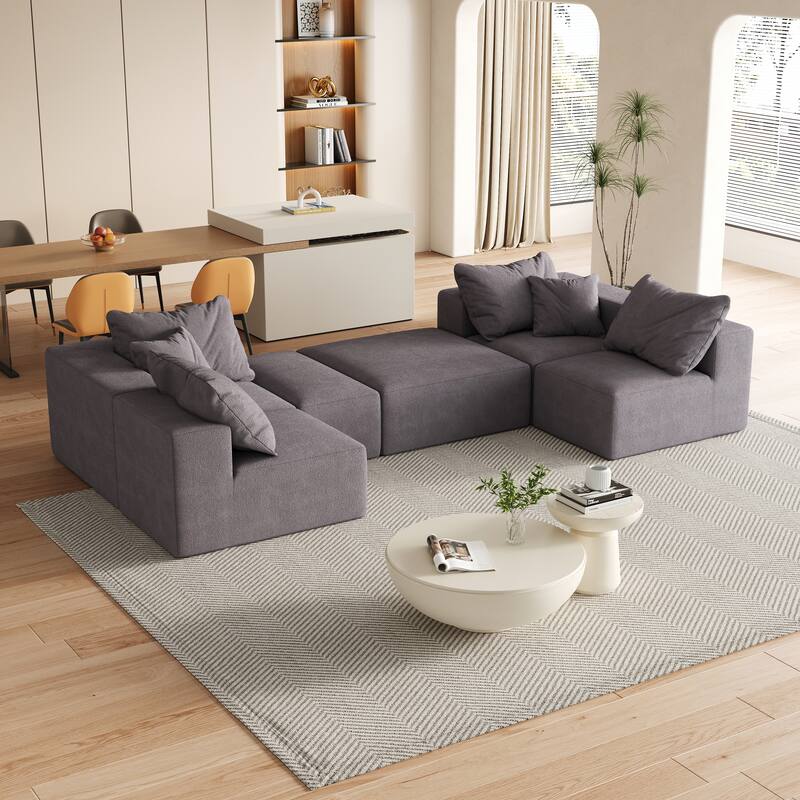 Upholstered Sectional Boneless Couch Set,Modular 132" L Shaped Sectional With 6 Pillows,Free Combination Sofa Couch