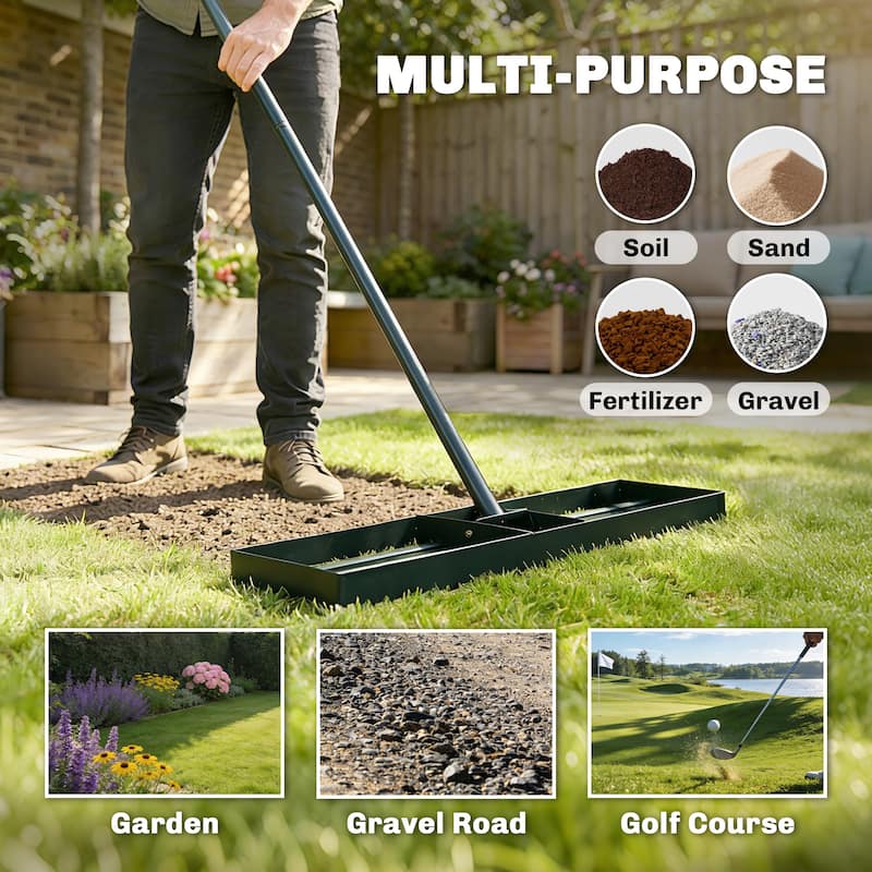 Outsunny Lawn Leveling Rake, 36" x 10" Heavy Duty Yard Leveling Rake with 66.5" Handle, Lawn Leveler for Backyard