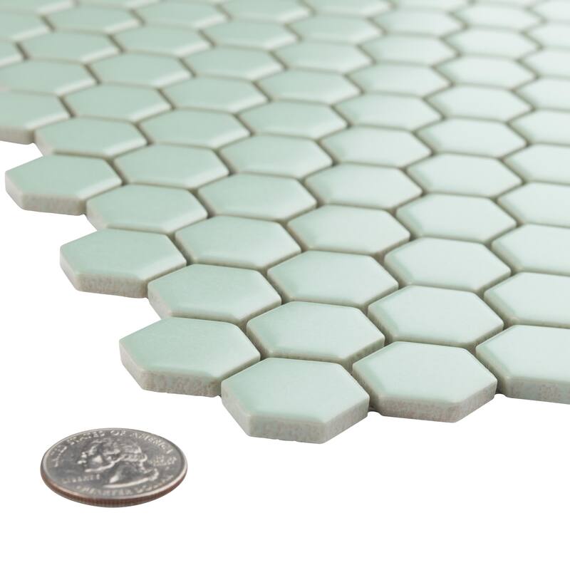 Merola Tile Metro 1" Hex Matte Light Green 10-1/4" x 11-7/8" Porcelain Mosaic Tile