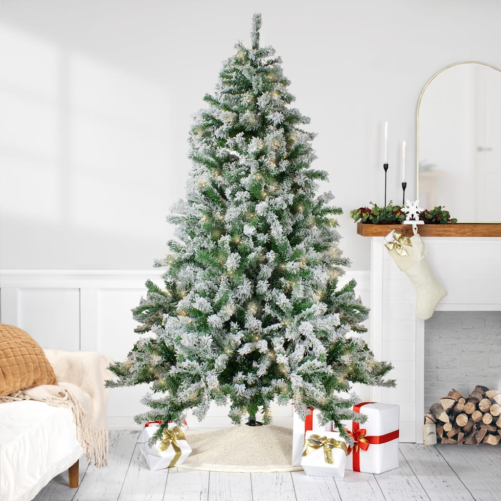7.5' Medium Flocked Winter Park Fir Artificial Tree Warm Clear LED - 7.5 Foot
