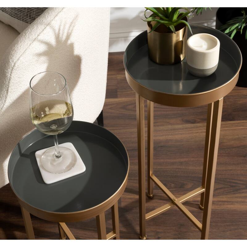 Kate and Laurel Celia Round Metal Foldable Tray Table Set