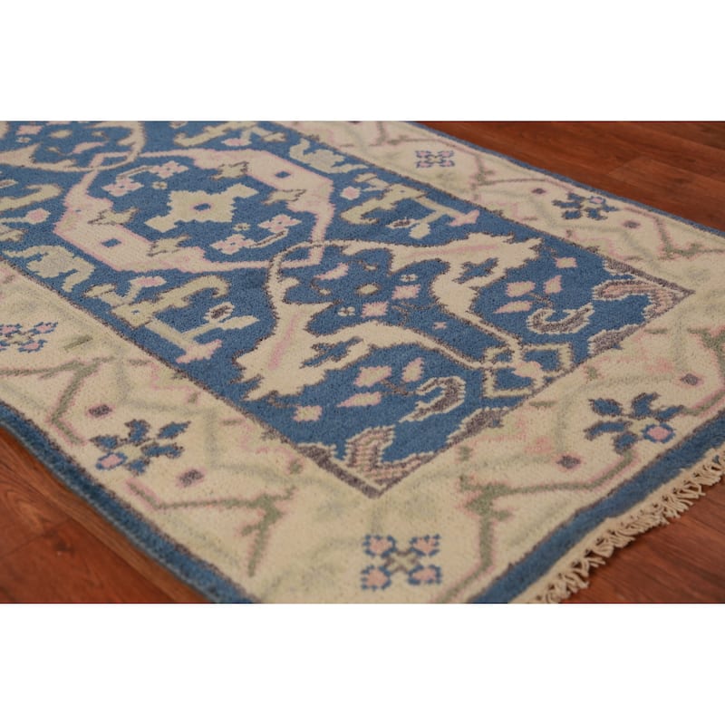 Blue Oushak Oriental Runner Rug Handmade Wool Carpet - 2'8"x 12'1" - 2'8"x 12'1" - Blue