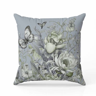 Garden Delights Faux Suede Reversible Throw Pillow Grey and Green