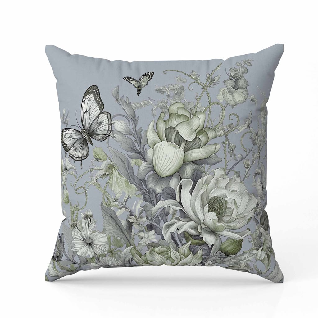 Garden Delights Indoor/Outdoor Reversible Throw Pillow Grey and Green
