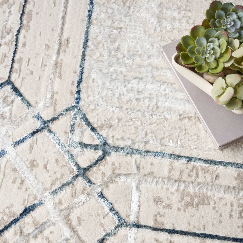 Nourison Glam Indoor Cream/Ivory Geometric Area Rug