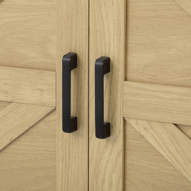 59.3'' Sideboard with Sliding Barn Door and Mesh Panels, Farmhouse Buffet with Open Storage