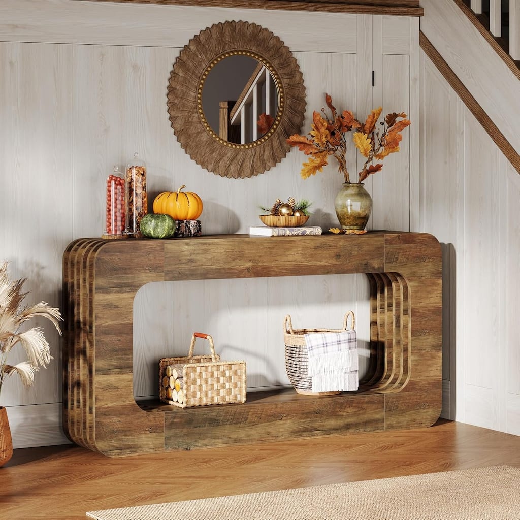 63 Inches Console Table with Storage for Entryway Living Room, Brown
